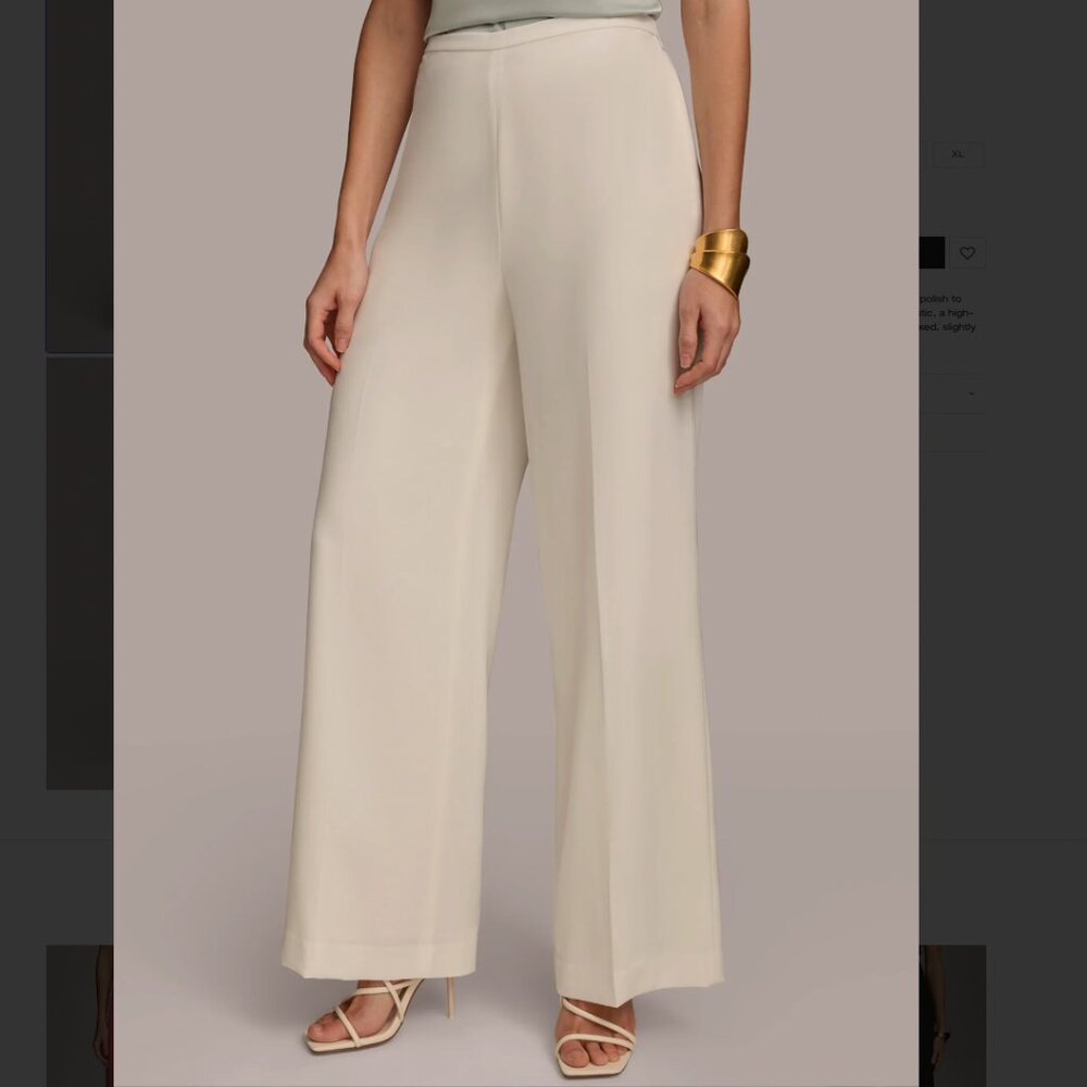 Donna Karan Ivory Fluid Crepe Double Pull on Dress Pants